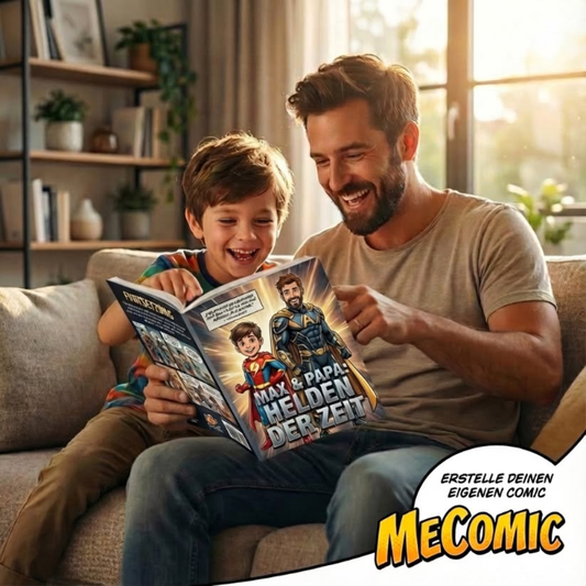 Elternteil und Kind als Superhelden